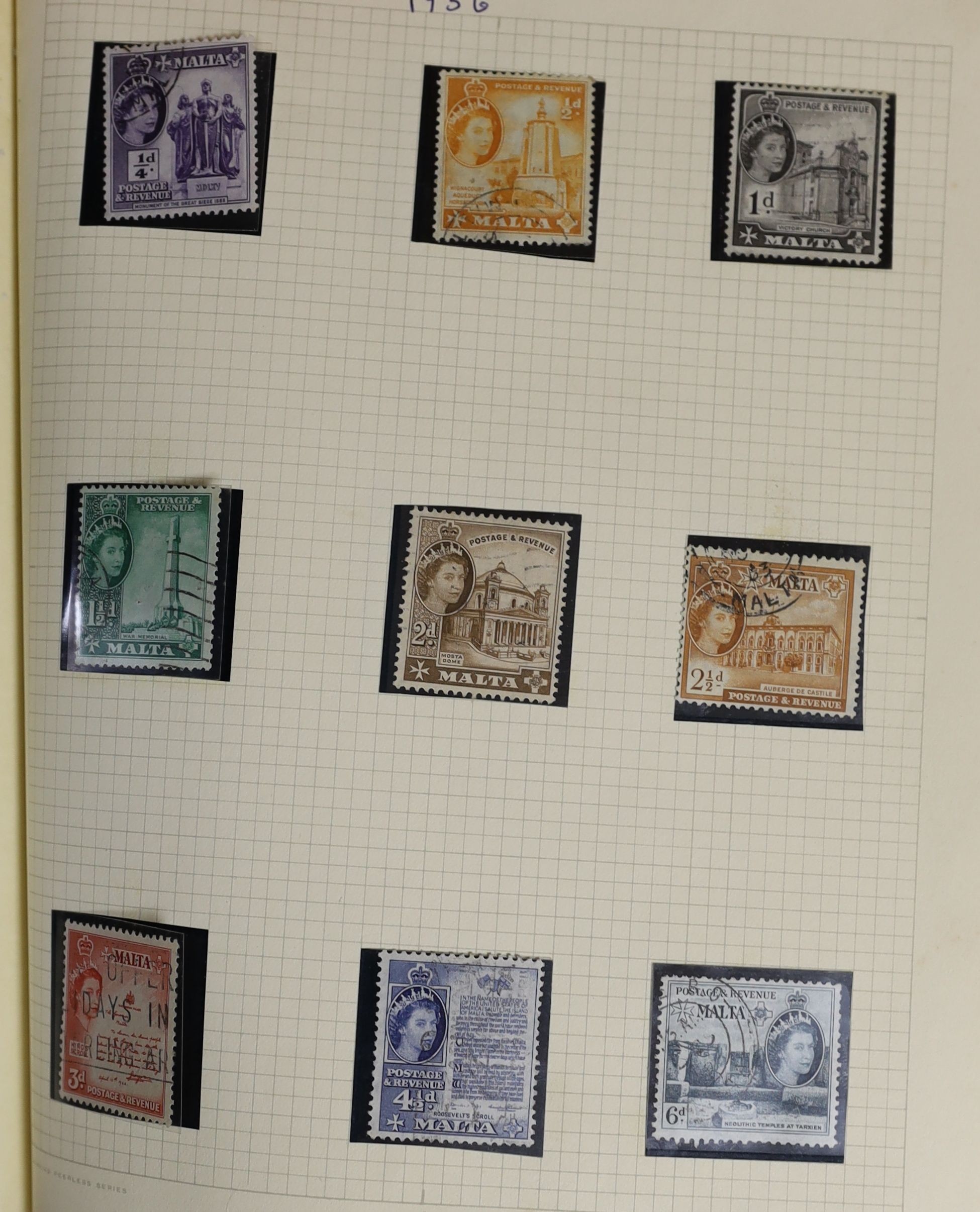 A collection of world stamps in album with G.B, Canada Australia, F.D. Covers, postcards (1 box)